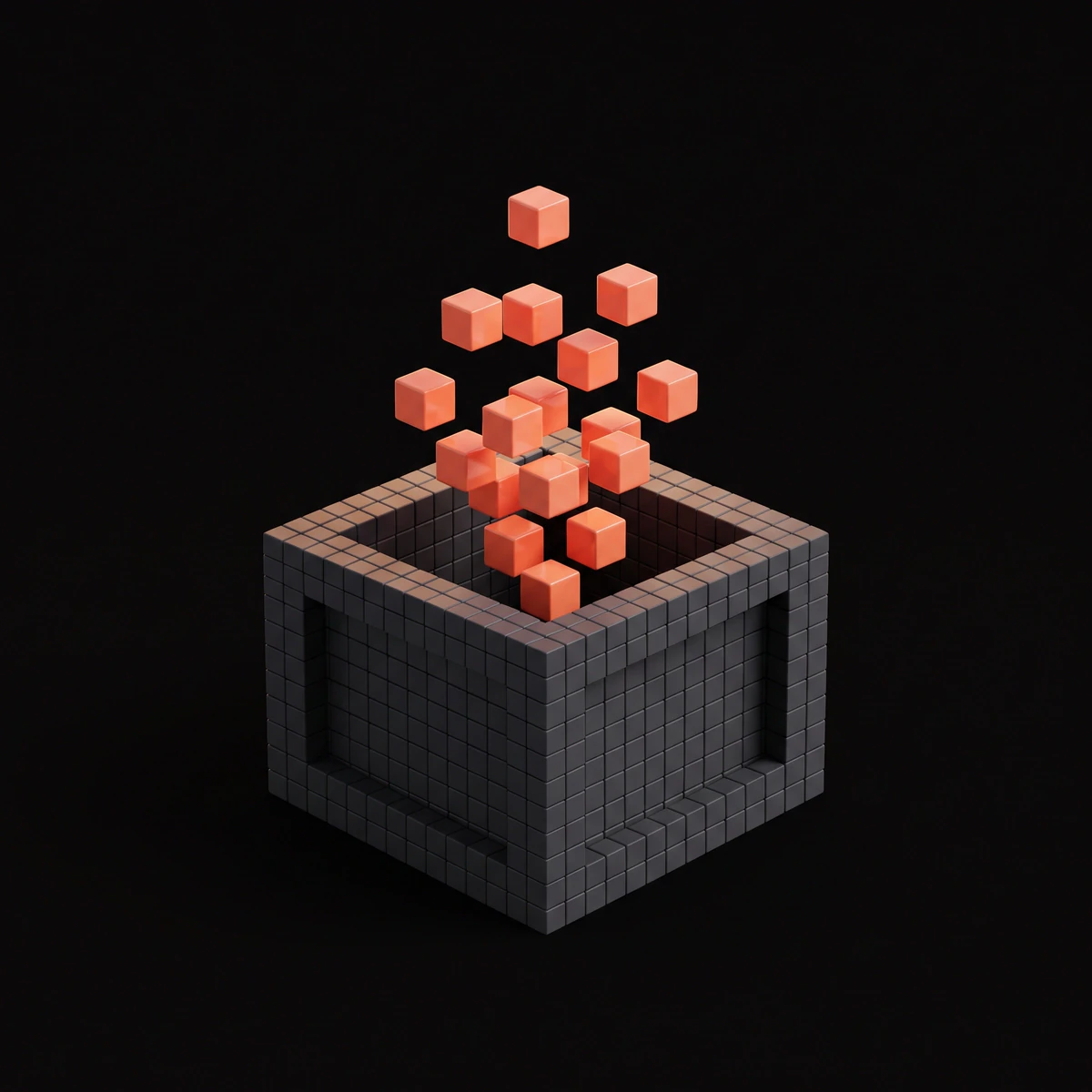 Voxel crate with coral cubes rising out of it